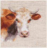 Siuvinėjimo rinkinys „Karvė“ – linas 16 ct, 100% medvilnė, 10×9 cm