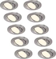 HCFEI 10 LED įleidžiami prožektoriai, reguliuojamo apšvietimo, matinis chromas, pasukami, 5 W, plokšti, 230 V, įleidžiami prožektoriai, 68 mm kiaurymė, 120° spindulio kampas, šiltai balta, 3000 K