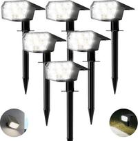 HIBOITEC 59 LED saulės žibintai lauke, 6000 K baltos šviesos saulės prožektorius, 6 vnt., IP65 vandeniui atsparūs lauko pasakų žibintai, saulės energija, reguliuojamas ryškumas, saulės sodo žibintai lauke, kiemuose