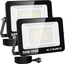 RIGIDON LED prožektorius su kištuku, 2 x 50 W 5000 LM 230 V prožektorius, skirtas sodui, garažui, kiemui, kiemo teritorijai, statyboms, kiemo aikštelėms, 3000 K šiltai baltos spalvos, atsparus vandeniui