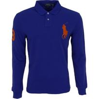 Polo Ralph Lauren Vienspalviai Marškinėliai su Dideliu Arkliuko Siuvinėtu Logotipu Ilgomis Rankovėmis Vyriški Viršutiniai Drabužiai Tamsiai Mėlyni MNPOKNI16810673E50 M
