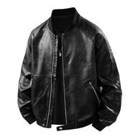 PU Odinė Striukė Vyriškas Paltas Didelio Dydžio Jaunimo Slim Fit Beisbolo Apykaklės Odinė Striukė 8XL juoda
