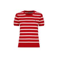 Polo Ralph Lauren Dryžuotas Logotipas Siuvinėtas Megztinis Trumpomis Rankovėmis Megztas Viršutinis Drabužis Moteriški Viršutiniai Drabužiai 211891886-003 XS