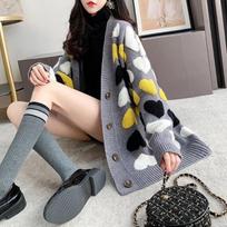 Loose and Lazy Sweater Coat Women's Autumn and Winter Thickened  Korean Version Versatile Long Knitted Cardigan XXXL pilka