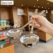 2pcs/set Soup Spoon and Slotted Spoon Set Long Handle Pot Serving Utensil with Ergonomic Grip for Home Kitchen Use 29.5x7cm