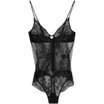 Calvin Klein Black Label Sexy French Lace Sheer Spaghetti Strap Bodysuit Women Bodysuits Space-Black QF7921 M