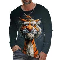 Men's T-Shirt Fashion Animal Tiger Wolf Pattern 3D Printed Autumn Men's Long Sleeves T-Shirt Casual Oversized Pullover Tshirt S