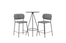 Baro stalas Bistro ø60, Juoda + 2 baro kėdės Bell, Juoda/Pilka