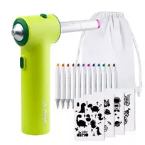 Purškiamų tekstilinių flomasterių rinkinys AIRBRUSH TEXTIL SET, Jolly, aerografas + 12 purškiamų flomasterių + 4 trafaretai + USB laidas