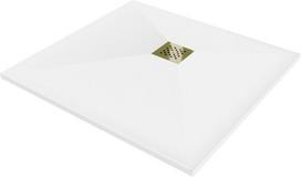 Kvadratinis dušo padėklas Mexen Stone+ su sifonu, 80 x 80 cm, White+Gold