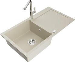 Granitinė virtuvinė plautuvė Mexen Leo su maišytuvu ir sifonu, Beige+Chrome