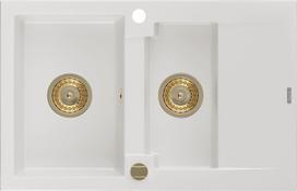 Granitinė virtuvinė plautuvė Mexen Gaspar su sifonu, White+Gold, 737 x 475 mm