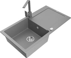 Granitinė virtuvinė plautuvė Mexen Leo su maišytuvu ir sifonu, Grey