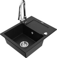 Granitinė virtuvinė plautuvė Mexen Enzo su maišytuvu ir sifonu, Black+Chrome