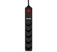 EnerGenie | Extension Cord with USB Charger, 5 outlets, 1.5 m, Black | SPG5-U2-5-02