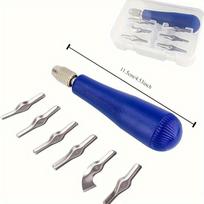 Linoleum Block Cutters Set with Handle - 6 Assorted Metal Blades for Printmaking and Precision Carving 6pcs+1handle