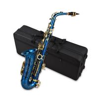 Žalvarinis graviruotas Eb E-Flat Alto saksofonas Sax Abalone Shell Buttons Pučiamasis instrumentas su dėklo pirštinėmis mėlyna