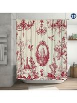Elegantiška prancūziška Toile De Jouy dušo užuolaida, raudonų gėlių ir paukščių dizainas, lengvai valoma, vonios kambario ar langų dekoravimui W90xH180cm