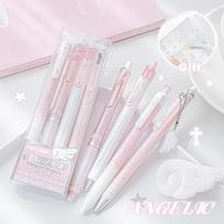 4 vnt./rinkinys Perlinis angelo gelinio rašiklio rinkinys Mieli egzaminų rašikliai su sparnų dizainu Kawaii animacinis 0,5 mm juodas rašalas vaikams Atgal į mokyklą studentui rožinė