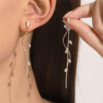 Long copper Plated Crystal Leaf Tassel Drop Earrings For Women Wedding Fashion 2020 Zircon Gift
