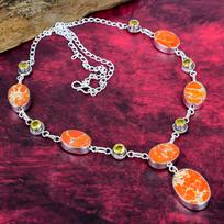 Orange Sea Sediment & Citrine 925 Solid Sterling Silver Necklace with Adjustable Chain, Handmade Gemstone Jewelry Necklace For Memorial Day