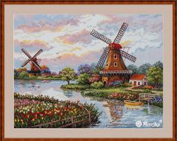 Siuvinėjimo rinkinys Merejka „Olandų malūnai“, DMC, Aida 16, 30×40 cm