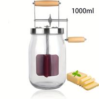 1000 ml rankinis sviesto plakiklis su medine rankena, nerūdijančio plieno krumpliaračių konstrukcija, lengvai naudojamas virtuvės prietaisas naminiam sviestui, sūriui ir kt. gaminti 1000ml