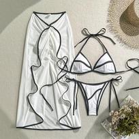 Sexy 3 Pieces Bikini Set Micro Bikini Women Swimsuit Female Swimwear Long Skirt Bikini Set Bathing Suit Beachwear Cover Up S balta