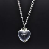 Fashion Natural Dandelion Round Ball Pendant Necklace Transparent Glass with Dried Flower Handmade Choker Zircon for Women 50cm