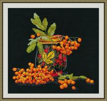 Oven siuvinėjimo rinkinys Šermukšnis, juoda Aida 14, 20x18 cm, 15 spalvų