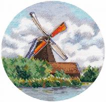 Siuvinėjimo rinkinys kryželiu „Vėjo malūnas“, 15x15 cm, Aida 16, 25 spalvų