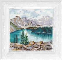 Kryželiu siuvinėjimo rinkinys Moraine ežeras, 20x20 cm, Zweigart 16 ct, mėgėjams