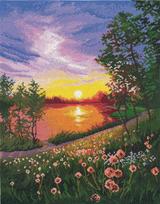 Kryželių siuvinėjimo rinkinys „Vasaros saulėlydis“, 28×36 cm, 16 ct Zweigart