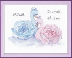 Vestuvių siuvinėjimo rinkinys „Gulbės“: Zweigart 16 ct, PNK Kirov, 22×15 cm