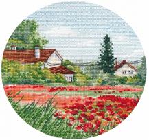 Kryželiu siuvinėjimo rinkinys Aguonos, 15x15 cm, kokybiškas Zweigart