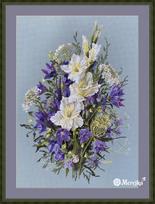 Elegantiškas kryželių siuvinėjimo rinkinys „Balta kardelė“, 39×27 cm