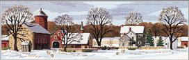 Įkvepiantis kryželių siuvinėjimo rinkinys Vaizdinga sodyba 46×15 cm