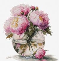 Luca-S siuvinėjimo rinkinys kryželiu „Bijūnų puokštė“, 29×31 cm