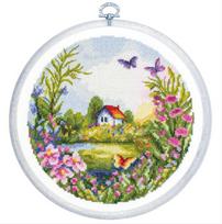 Siuvinėjimo kryželiu rinkinys su lankeliu „Vasara“ 17×17 cm pradedantiesiems