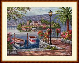 Elegantiškas Merejka kryželių siuvinėjimo rinkinys Lago del Porto, 31,5x41,5 cm