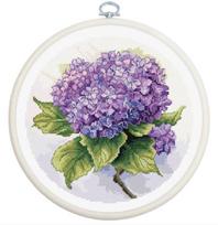 Kryželiu siuvinėjimo rinkinys su lankeliu „Hortenzija“ 17x17 cm