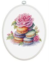 Siuvinėjimo kryželiu rinkinys su lankeliu „Prancūziški makarunai“, 16×15 cm