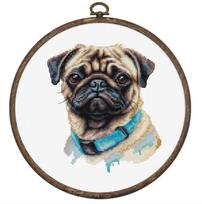 Skaičiuoto kryželio rinkinys su lankeliu „Mopsas“, 13×15 cm