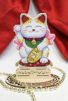Maneki-neko laimės katino kryželiu siuvinėjimo rinkinys dovanai
