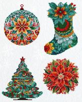 Siuvinėjimo rinkinys: Kalėdiniai žaisliukai ant plastikinės kanvos, 10x15 cm