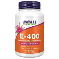 Now Foods Vitaminas E-400 + selenas 100 mcg - 100 kapsulių