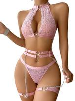 Trijų dalių apatinio trikotažo komplektas Cute Lace, rožinis