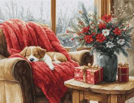Luca-S kalėdinis siuvinėjimo rinkinys kryželiu „Christmas Moment“, 23,5×18 cm