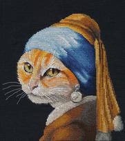 Kryželiu siuvinėjimo rinkinys „Katytė su perliniais auskarais“ 21×22 cm