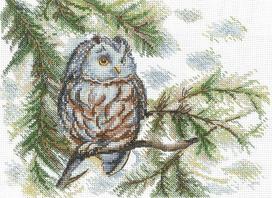 Siuvinėjimo rinkinys kryželiu „Mažoji pelėda“ 20x15 cm pradedantiesiems